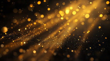 Naklejka premium Golden light rays create magical bokeh effect on dark background
