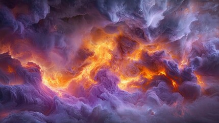 Fototapeta premium Ethereal nebula of vibrant purple and orange hues with luminous glow creating a surreal cosmic landscape