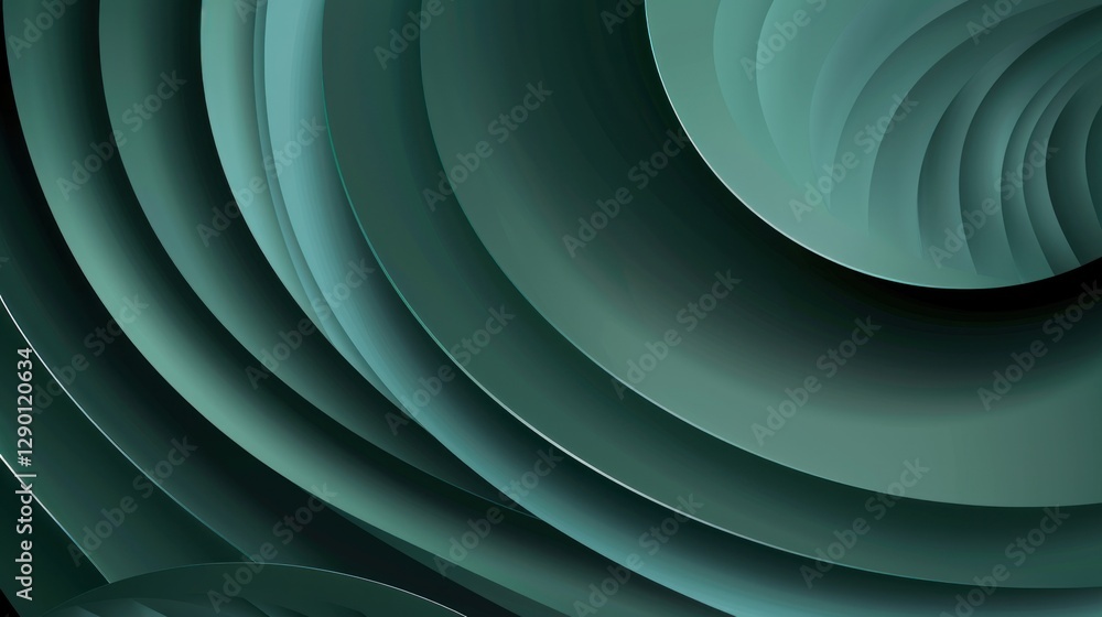 Poster abstract green spiral design with layered curves and depth