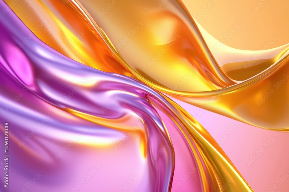 Poster abstract silk waves with vibrant purple and gold shades creating smooth and shiny shapes for backgro