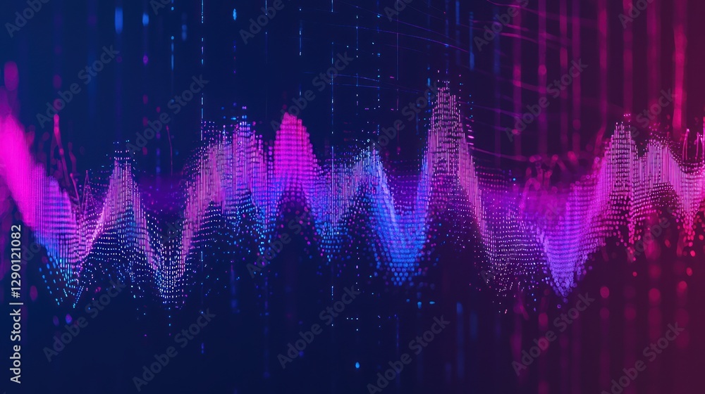 Poster dynamic waveform visualization with vibrant neon colors on dark background for technology concept
