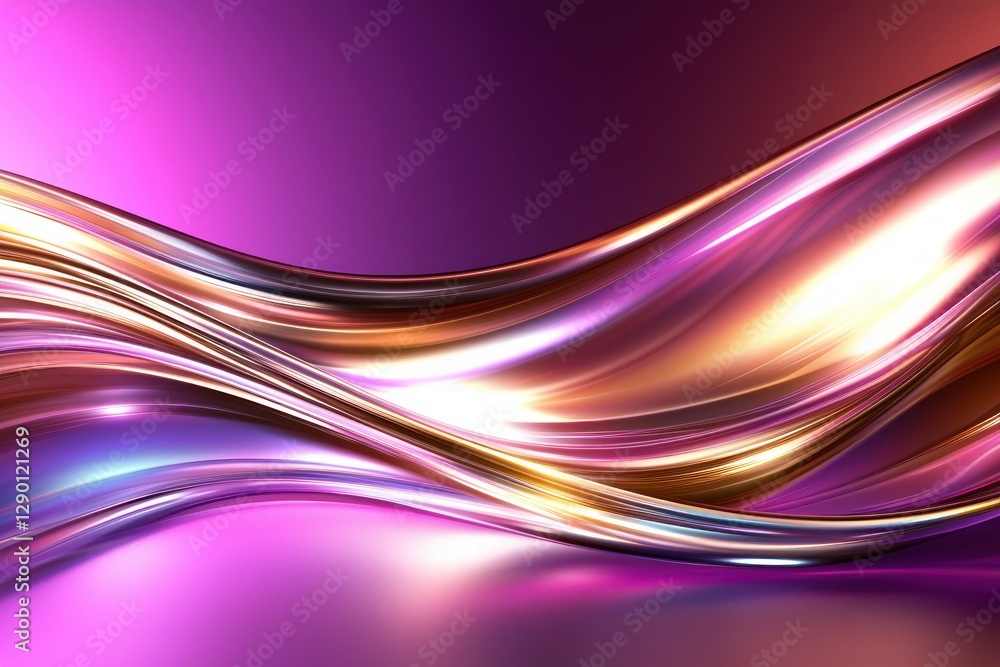 Poster luminous purple and golden waves cascade creating a vibrant abstract flowing texture with subtle gra