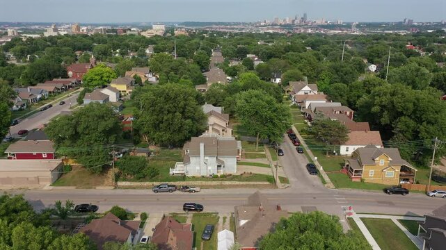 Afternoon view of neighborhood homes near downtown Kansas City, Kansas, USA.