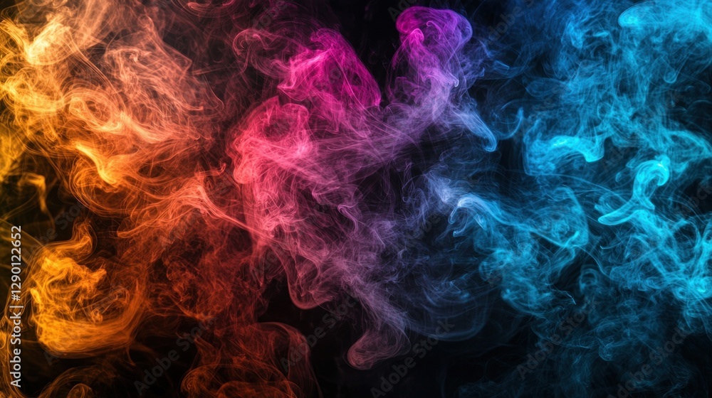 Poster abstract smoke art with vibrant colors blending in a dark background creating a mesmerizing visual e