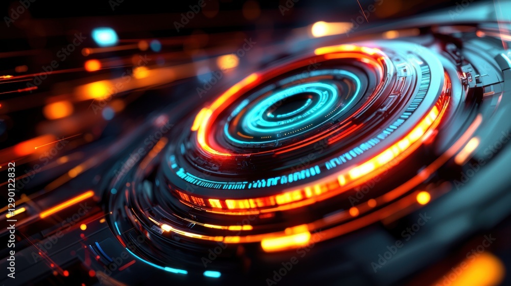 Poster abstract futuristic technology background with glowing neon circles and circuit board design concept