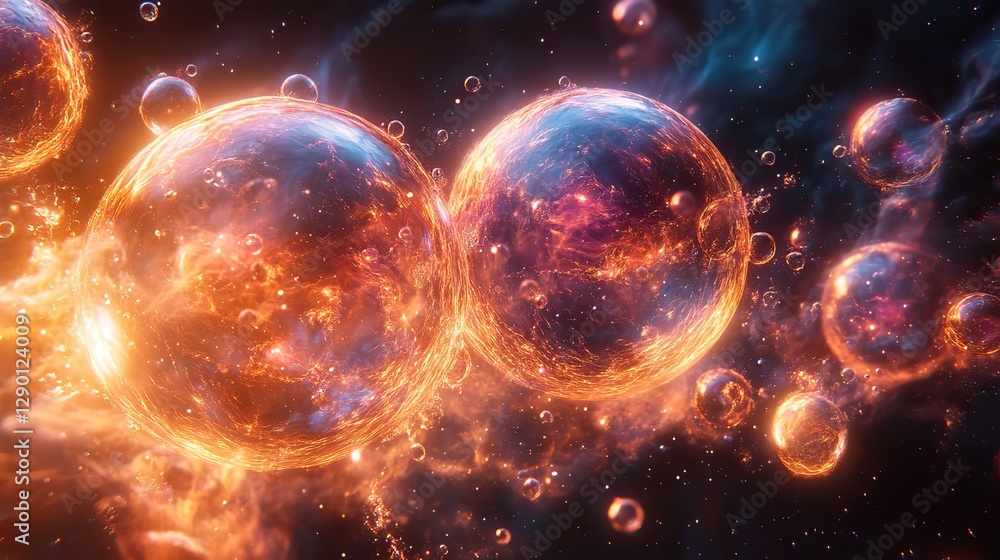 Poster vivid spheres exploding in a dynamic cosmic scene