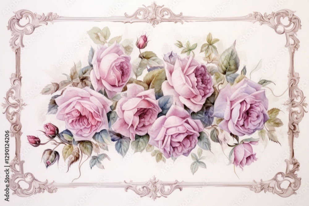 Poster Rose frame painting porcelain graphics.