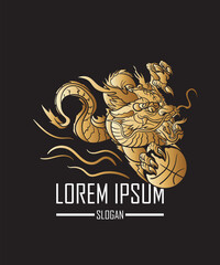 basket ball logo design with fish, dragon and tiger mascot