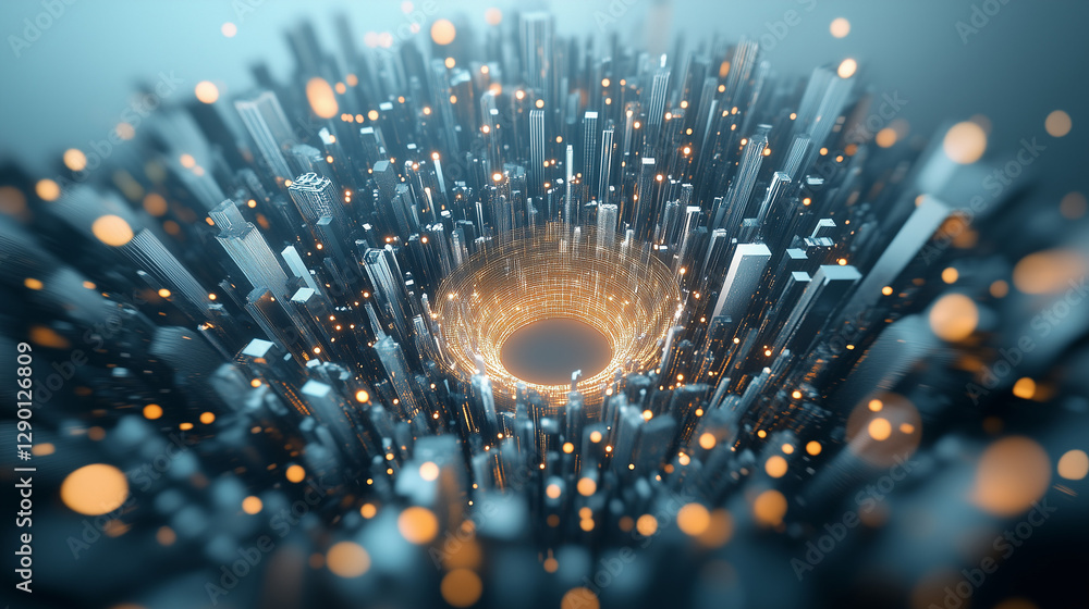 Poster digital nexus: a mesmerizing digital depiction showcasing a central core of light and data exchange 