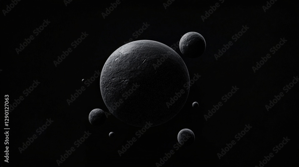 Poster abstract representation of planets in dark space background
