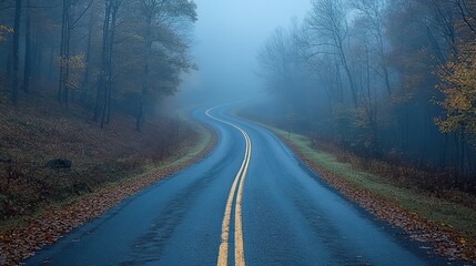 Fototapeta premium winding asphalt road in the misty forest retro style