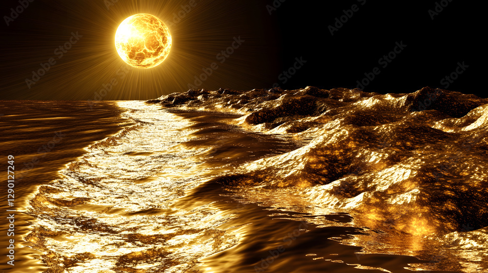 Poster large full moon illuminated in a night sky with scattered clouds and a hint of stars