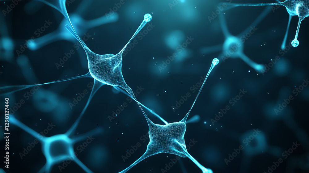 Aufkleber neuron network visualization: a vibrant, digitally rendered illustration of interconnected neurons, 