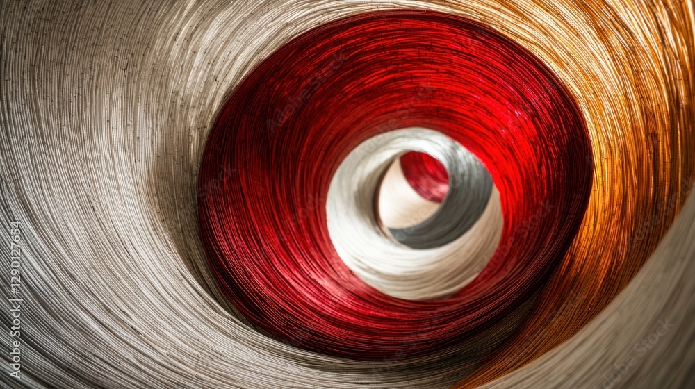 Poster colorful woven coils forming an abstract tunnel with captivating depth in a close up macro shot