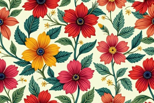 Bold floral blocks, vibrant seamless vector pattern Ideal for textile prints , vector, art