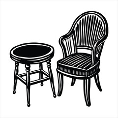 chair and table silhouette vector style