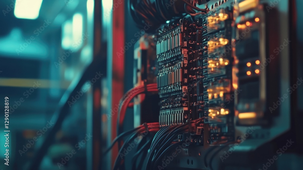 Poster close-up of illuminated circuit boards in a tech environment