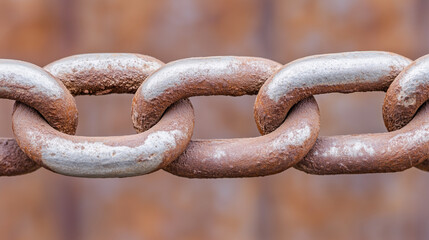 Fototapeta premium Rusty Chain of Strength: A close-up showcases a robust, weathered chain, each link bearing the marks of time and exposure.