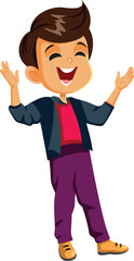 Happy Boy Being Excited and Cheerful Vector Cartoon Character. Kid enjoying and making admiration gestures celebrating an achievement 