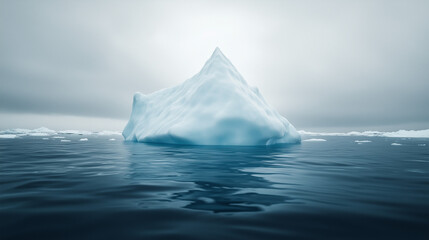 Iceberg in the Arctic: A majestic iceberg floats serenely in the frigid waters, a stark testament to nature's icy grandeur under a moody, overcast sky.