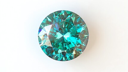 Fototapeta premium Stunning Round Cut Blue Diamond View on White Background