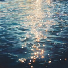 Naklejka premium Sparkling water surface, sunlight reflecting on rippled ocean