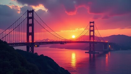 Obraz premium Elevated view of bridge at sunset, vibrant hues, historic, sky, England