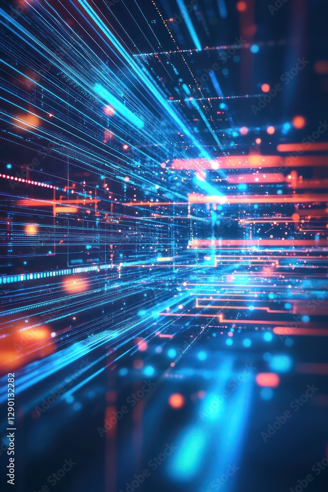 Aufkleber tech connectivity visualized in blue and red glowing lines on an abstract digital background.