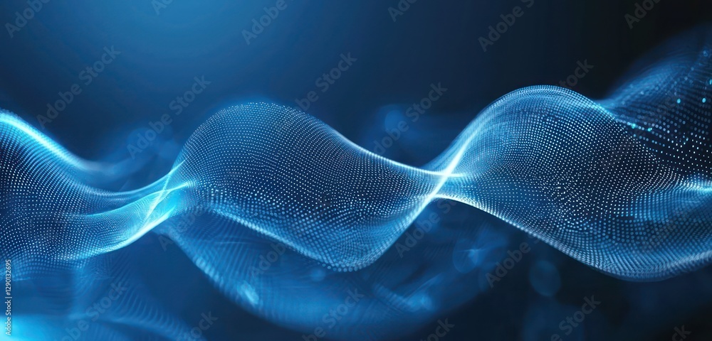 Poster blue digital background features flowing data waves in a futuristic network illustration.