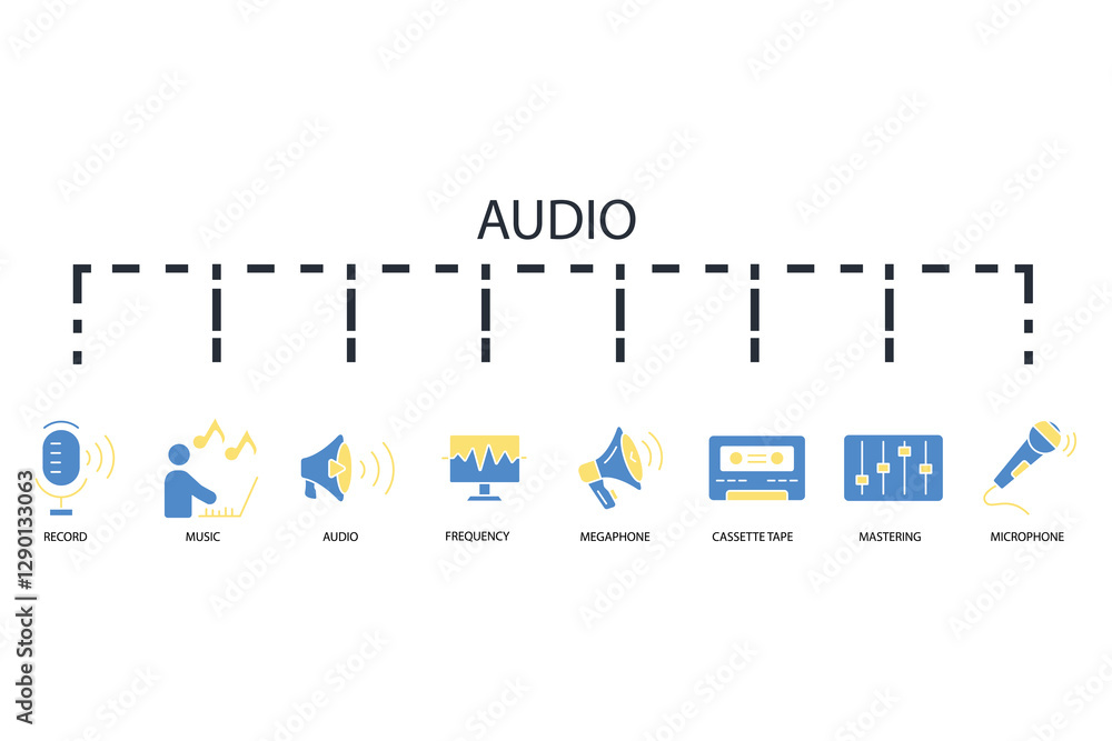 Poster audio icon set.vector.editable stroke.linear style sign for use web design,logo.symbol illustration.