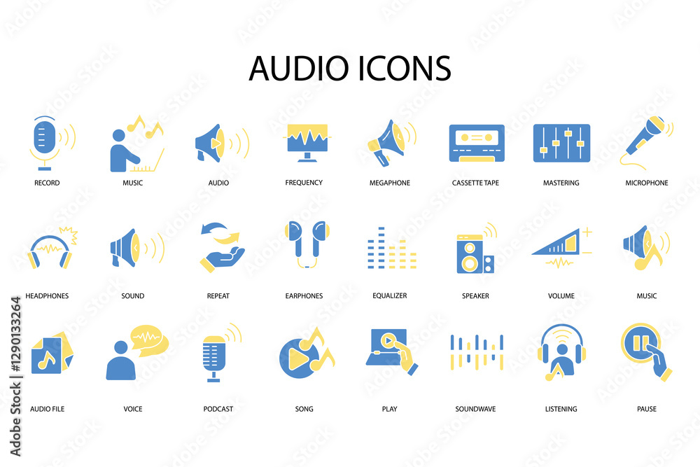 Poster audio icon set.vector.editable stroke.linear style sign for use web design,logo.symbol illustration.