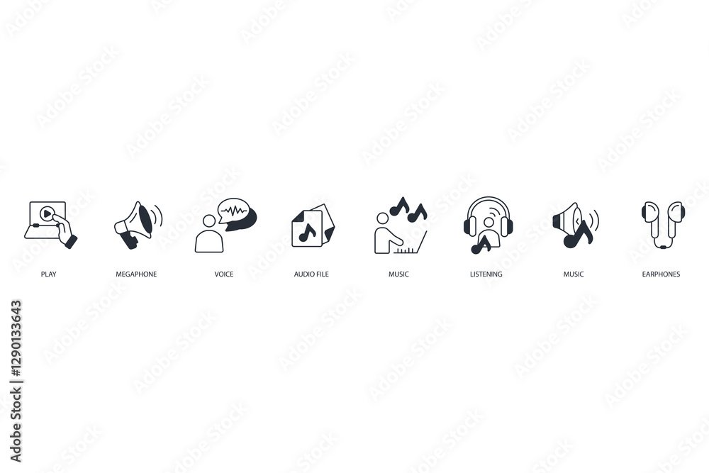 Poster audio icon set.vector.editable stroke.linear style sign for use web design,logo.symbol illustration.