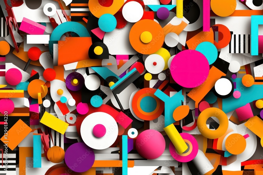 Fototapete Dynamic arrangement of geometric shapes creating vibrant abstract composition for modern backdrop