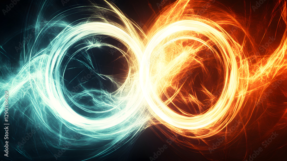 Poster two circles of light illuminating a dark background in a minimalist composition