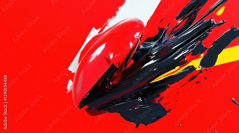 Poster Dynamic Abstract Composition with Bold Red Canvas Black Paint Strokes and White Highlight Artistic Expression