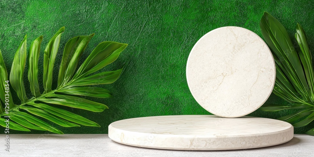 Poster elegant marble display on green background product studio environment minimalist viewpoint