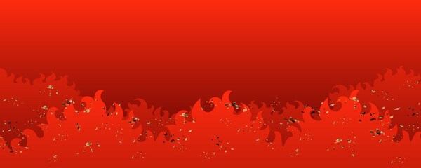 燃える炎と火の粉のかっこいい背景ベクターイラスト　横長