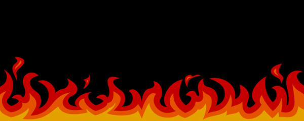 燃える火・炎の黒背景ベクターイラスト　横長