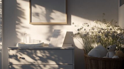 White Wooden Changing Table with Two Drawers and One Shelf