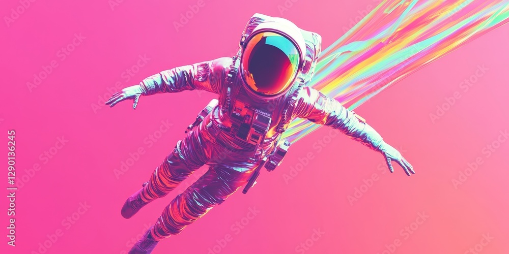 Poster vibrant astronaut floating in a colorful abstract background