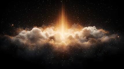 Cosmic explosion of light over cloudy nebula outer space digital art ethereal atmosphere aerial perspective