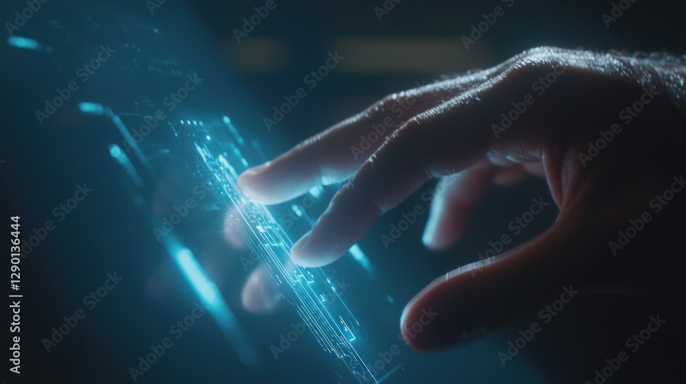Aufkleber hand interacting with futuristic virtual reality interface advanced technology modern screen cyber s