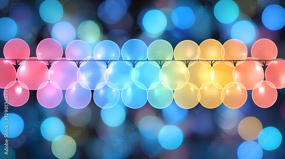 Poster colorful string lights with bokeh background