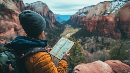 Young Traveller Documenting Scenic Route in Majestic Mountain Landscape