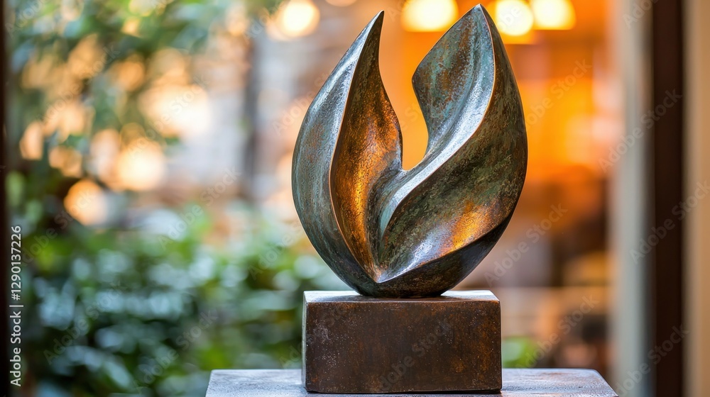 Aufkleber Elegant bronze sculpture on display with blurred garden background showcasing artistic expression and craftsmanship in a serene setting for refined taste