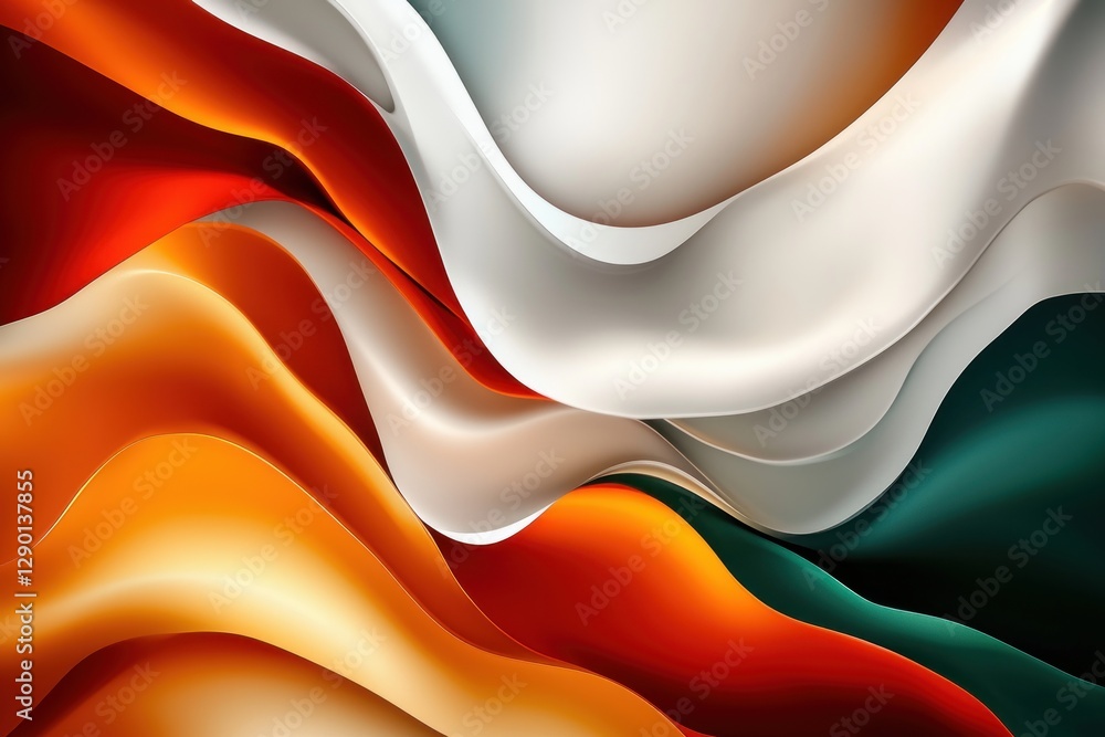 Poster elegant interplay of flowing shapes in vibrant orange white and green tones creates a dynamic backdr