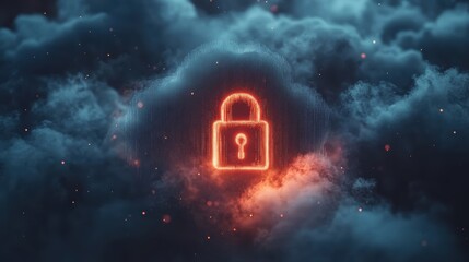 Digital Padlock Icon Symbolizing Data Security Over Cloud Background
