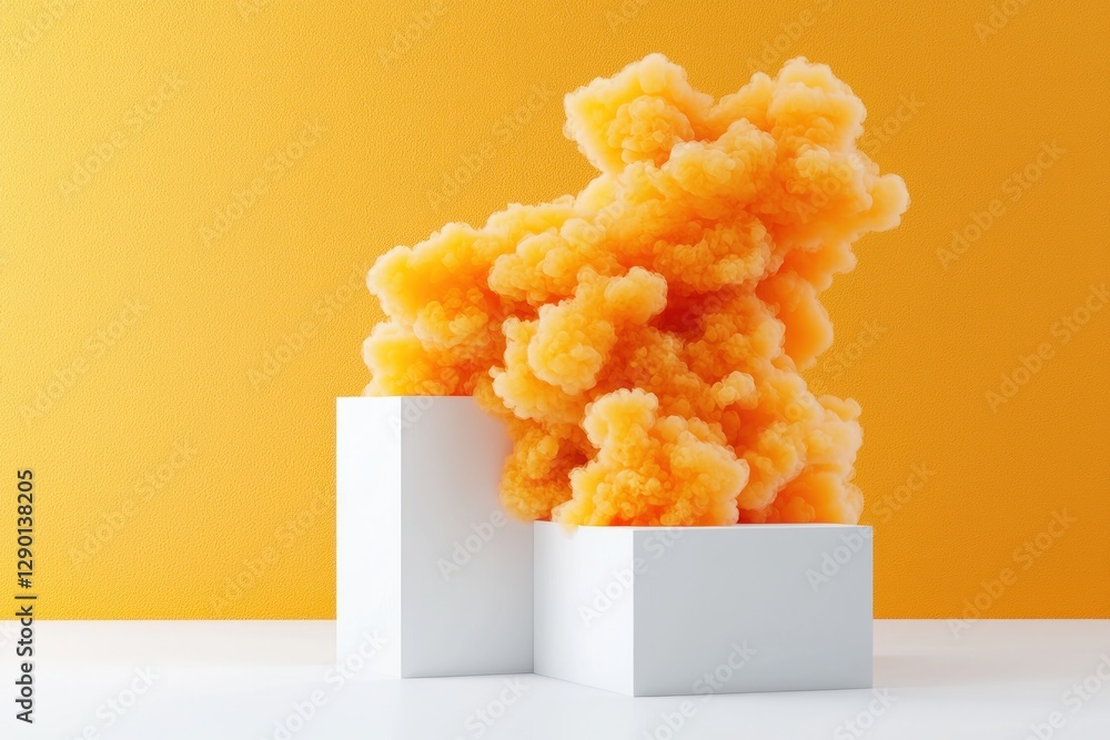Poster abstract orange cloud on white blocks with bright yellow background conceptual scene