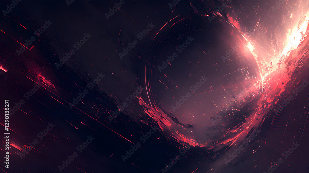 Poster dark and red abstract background with circular design and textured patterns for creative projects