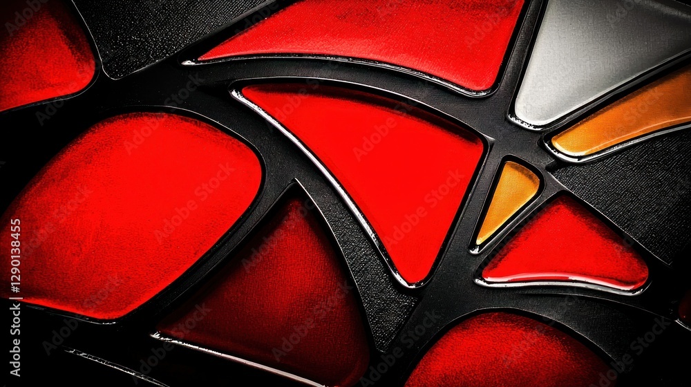 Aufkleber geometric glass art with vibrant red orange and silver hues creating a modern abstract design with d